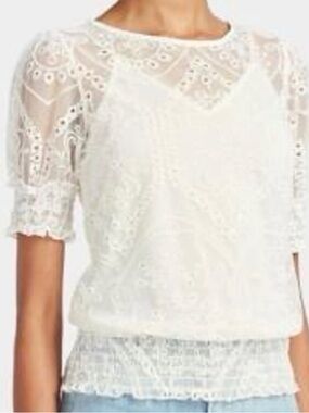 Express Ivory Lace Puff-Sleeve Blouse NEW XS
